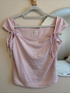 Hollister Light Pink Bow Tie-Shoulder Scoop Neck Tee